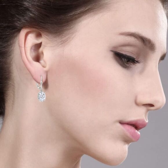 925 Sterling Silver with 4.20 Cttw White Moissanite Oval Leverback Hook Earrings - Picture 3 of 4